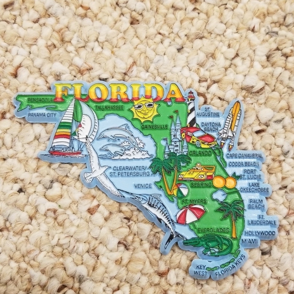 New! FLORIDA Map Blue Textured Magnet